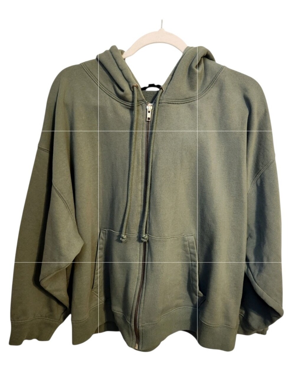 J. Crew | Women's Olive Green Terry Full Zip-Up Hoodie Sweatshirt (Size XL)